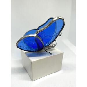 Handmade Stained Glass Butterfly Sculpture – Blue Glass Art Figurine